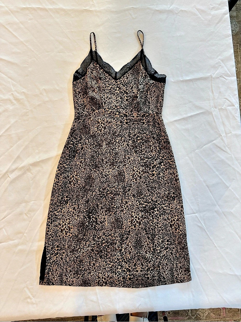 1.STATE Animal Print Lace Trimmed Slip Dress Brown & Black Size 0 Like New